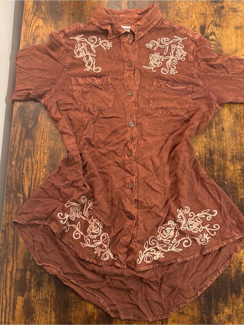 lola Rust Embroidered Button-Down Shirt